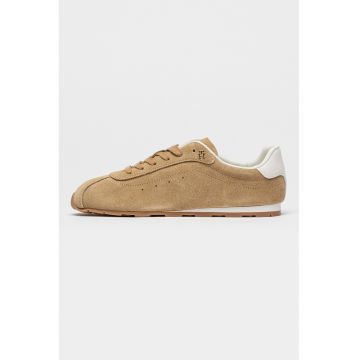 Pantofi sport Bella low-cut din piele intoarsa - Bej inchis