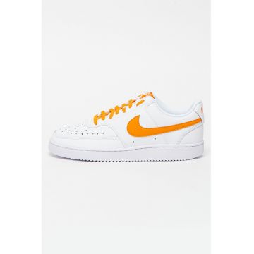 Pantofi sport de piele cu detalii de piele ecologica Court Vision - Alb/Portocaliu