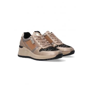 Pantofi sport din piele cu aspect metalizat si talpa wedge