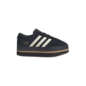 Pantofi sport Gazelle Stack flatform din piele intoarsa - Alb/Auriu/Negru