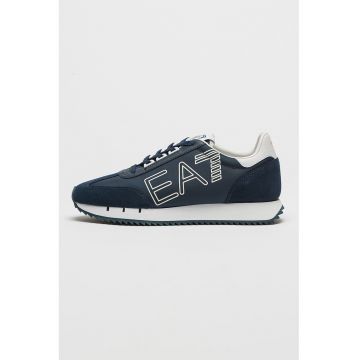 Pantofi sport low-top unisex cu garnituri din piele intoarsa - Bleumarin
