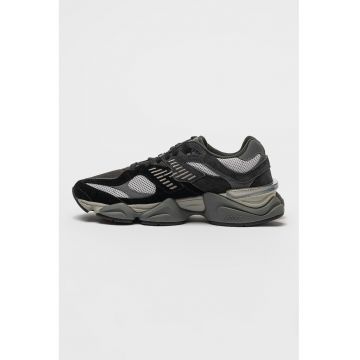 Pantofi sport unisex 9060 din piele intoarsa si plasa cu aspect masiv - Negru/Gri inchis