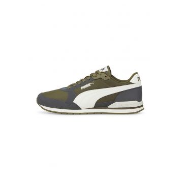 Pantofi sport unisex de piele ecologica si material textil ST Runner v3 - Alb/Gri/Verde sparanghel
