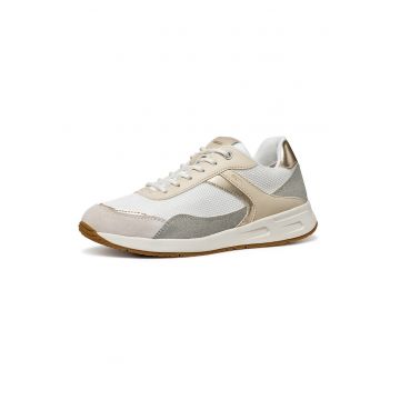 Pantofi sport cu insertii din piele intoarsa - Alb/Gri deschis/Bej inchis