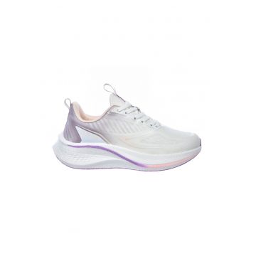 Pantofi sport cu talpa wedge si garnituri din material sintetic - Alb/Violet