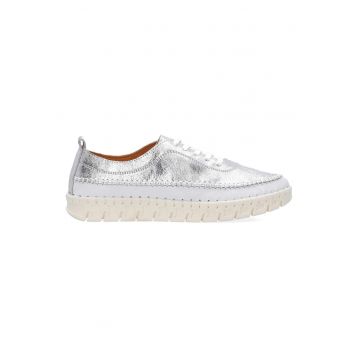 Pantofi sport din piele uni cu aspect metalizat -