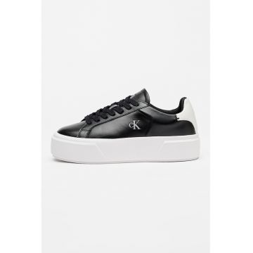 Pantofi sport flatform din piele cu logo Sienna - Alb/Negru