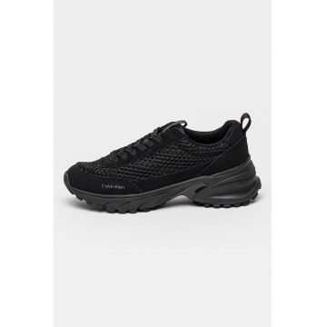 Pantofi sport Hike din plasa cu insertii din piele intoarsa si aspect masiv - Negru