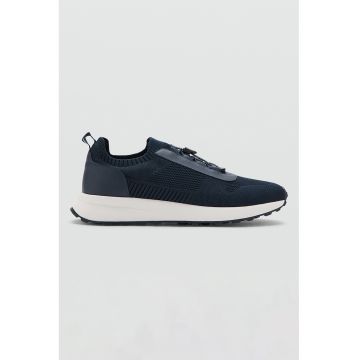 Pantofi sport low-cut cu garnituri din piele intoarsa - Bleumarin