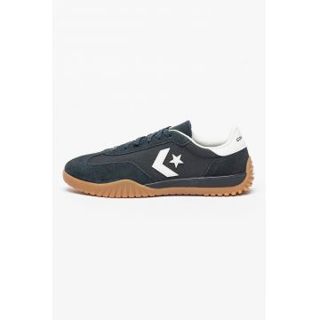 Pantofi sport de piele intoarsa cu logo - Bej/Negru stins