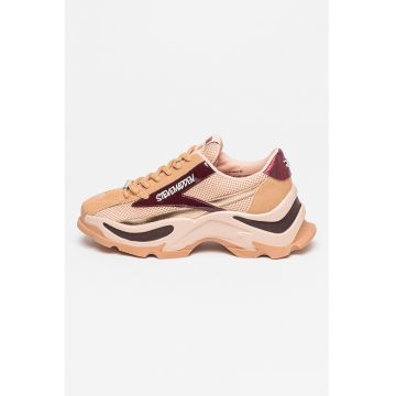 Pantofi sport demi-wedge cu garnituri din plasa - Caramel/Roz prafuit/Violet pruna