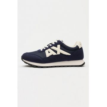 Pantofi sport din material textil cu logo - Alb optic/Bleumarin