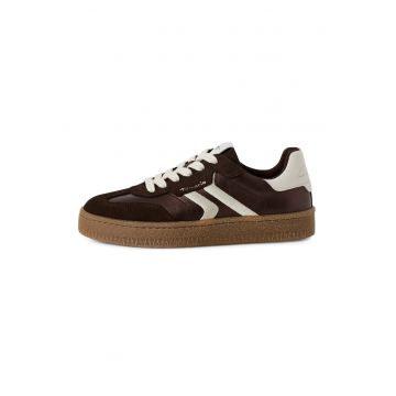 Pantofi sport din piele intoarsa si aspect texturat - Maro inchis/Caramel/Alb murdar