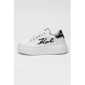 Pantofi sport flatform din piele cu logo Kreeper - Alb/Negru