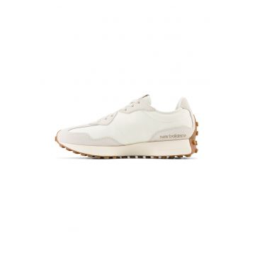 Pantofi sport low-cut cu garnituri din piele intoarsa - Alb fildes/Bej