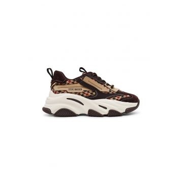 Pantofi sport Possession cu aspect masiv si insertii din plasa - Rosu/Maro cognac/Maro nisip