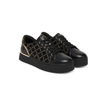 Tenisi dama  S1189 - negru/auriu - piele naturala