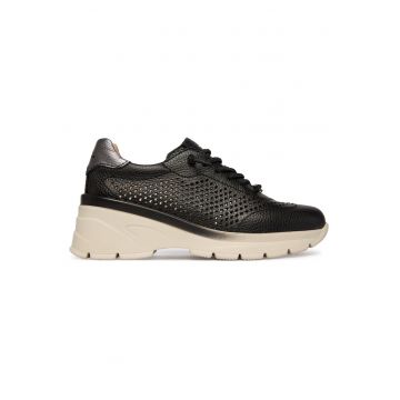 Pantofi negru  din piele - Negru/Argintiu