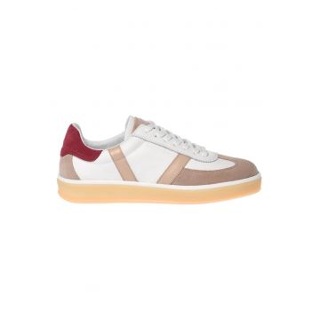 Pantofi sport cu model colorblock si material exterior de piele nabuc - Bej
