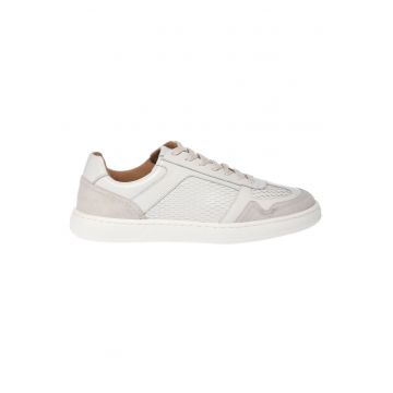 Pantofi sport de piele cu garnituri de piele intoarsa - Alb murdar