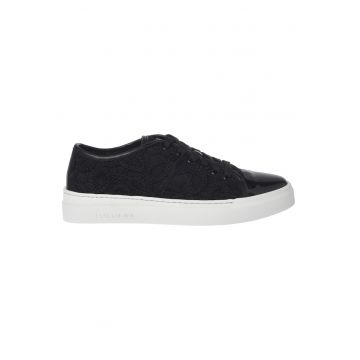 Pantofi sport de piele cu garnituri lacuite - Negru