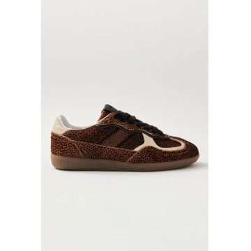 Pantofi sport de piele cu par scurt - Maro inchis/Negru