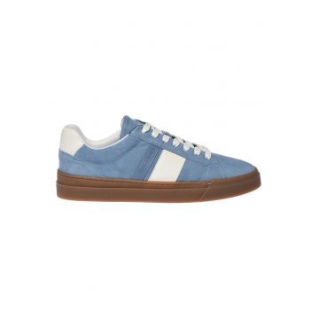 Pantofi sport de piele intoarsa cu garnituri de piele - Gri/Albastru deschis