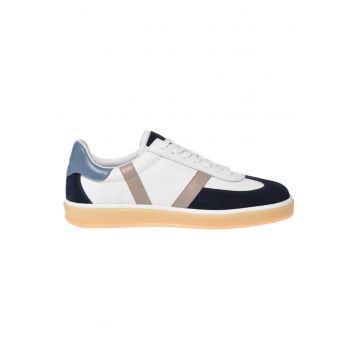 Pantofi sport de piele si piele intoarsa cu perforatii - Albastru