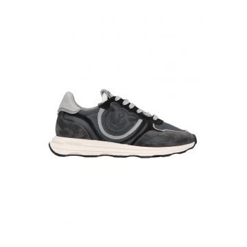 Pantofi sport de piele si piele intoarsa - Negru/Gri deschis/Gri antracit