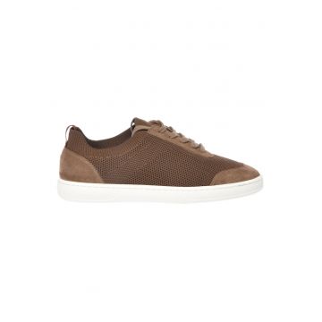 Pantofi sport de plasa cu garnituri de piele intoarsa - Bej