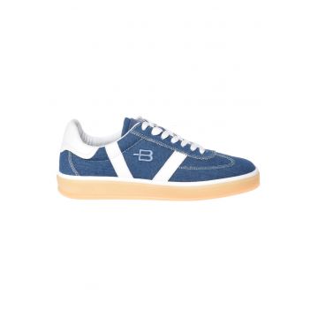 Pantofi sport din denim cu garnituri din piele - Albastru