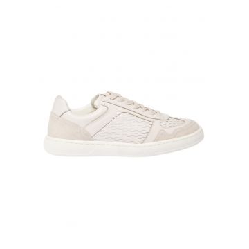 Pantofi sport din piele cu garnituri din piele intoarsa - Alb fildes/Alb murdar