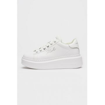 Pantofi sport din piele cu talpa wedge si logo cu strasuri - Alb/Argintiu
