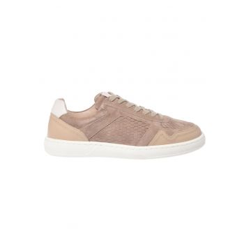 Pantofi sport din piele intoarsa cu garnituri din piele - Maro nisip/Crem