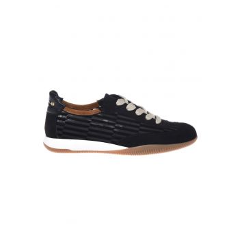 Pantofi sport din piele intoarsa cu insertii din plasa - Negru