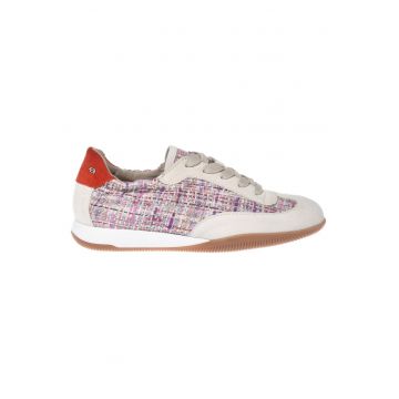 Pantofi sport din piele intoarsa cu insertii din tuid - Rosu/Lila/Alb murdar