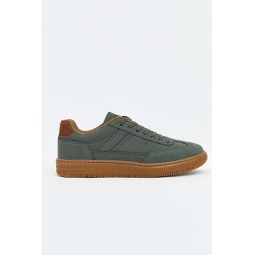 Pantofi sport din piele intoarsa sintetica cu model uni - Verde feriga