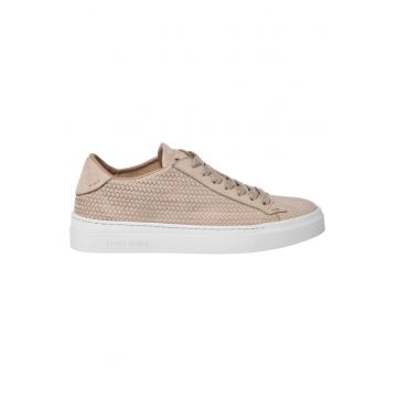 Pantofi sport din piele nabuc cu aspect tesut - Bej