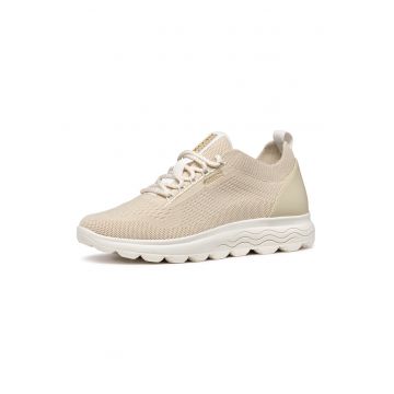 Pantofi sport din plasa tricotata cu detaliu de piele - Bej deschis