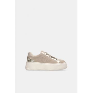 Pantofi sport flatform din piele intoarsa - Auriu/Bej