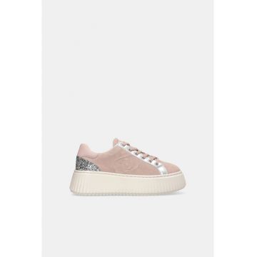Pantofi sport flatform din piele intoarsa - Roz pal