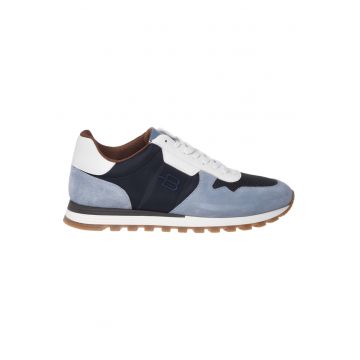 Pantofi sport low-cut cu garnituri de piele intoarsa - Gri/Albastru deschis