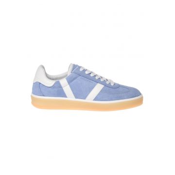 Pantofi sport low-cut de piele si piele intoarsa - Albastru