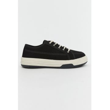 Pantofi sport low-cut din material textil - Alb/Negru