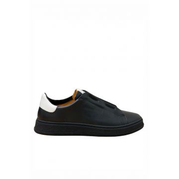 Men's Leather black White Sneakers - Negru