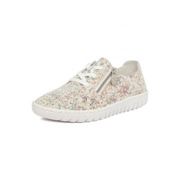 Pantofi dama  piele intoarsa - fermoar lateral - model floral - bej
