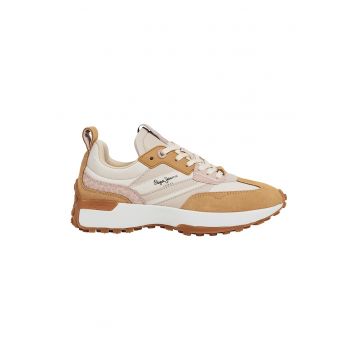 Pantofi sport cu garnituri de piele intoarsa - Maro nisip/Caramel