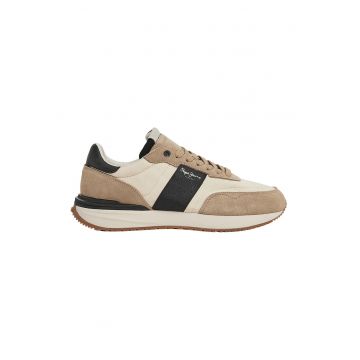 Pantofi sport cu insertii de piele intoarsa - Maro nisip