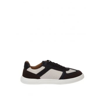 Pantofi sport din piele intoarsa cu insertii din material textil - Alb murdar
