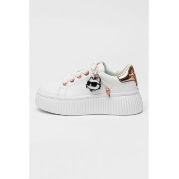 Pantofi sport flatform de piele cu monograma - Alb optic/Bronz